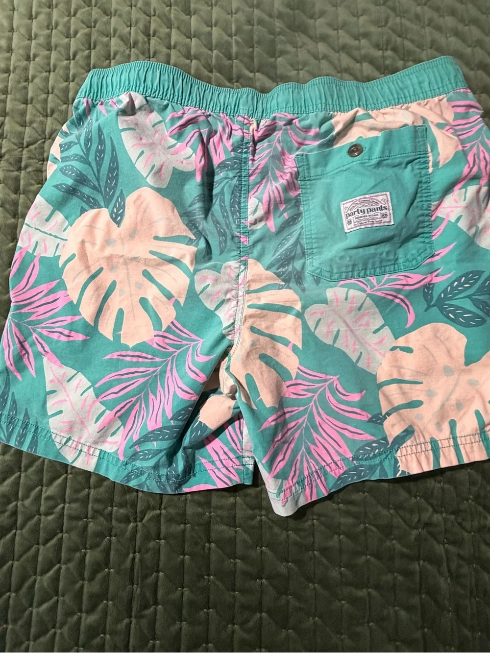 Party Pants tropical print turquoise swim trunks size large